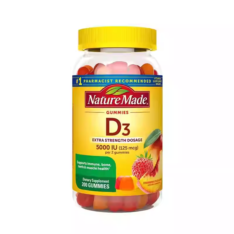 Nature Made Vitamin D3 5000IU Soft Chews Fruit Flavor 200ct to Promote Calcium Abs