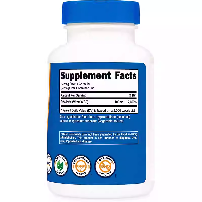 Nutricost Vitamin B2 Vitamin B2 Riboflavin Capsules 100mg 120 Pills