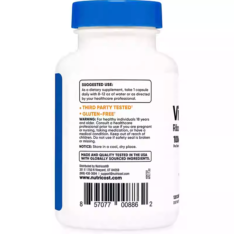 Nutricost Vitamin B2 Vitamin B2 Riboflavin Capsules 100mg 120 Pills