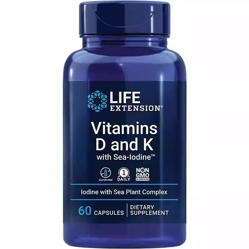 Life Extension Vitamin D K with Sea Iodine 60 capsules for bone, brain, thyroid health
