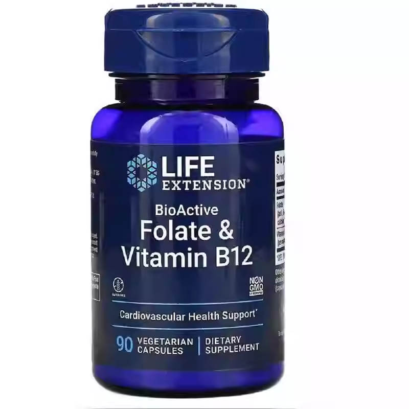Life Extension BioActive Folic Acid and Vitamin B12 Capsules 90 Count
