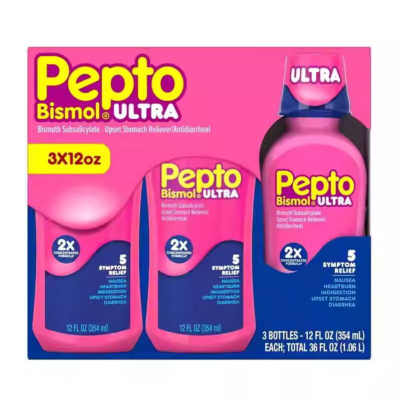 PEPTO-BISMOL ultra liquid; relieves stomach discomfort 354ml three bottles