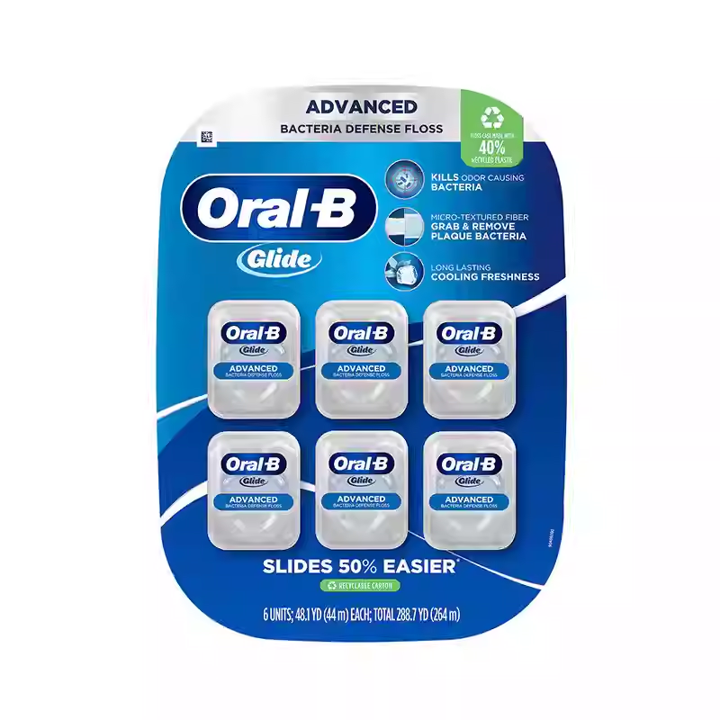 Oral-B Glide Floss; Mint Flavor; Thin Waxed Dental Floss; 6 Packs of 44 Meters Each Total 264 Meters