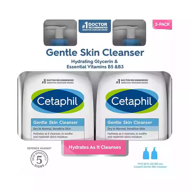 Cetaphil Gentle Cleansing Milk for Sensitive Skin; 2 bottles in a family pack.