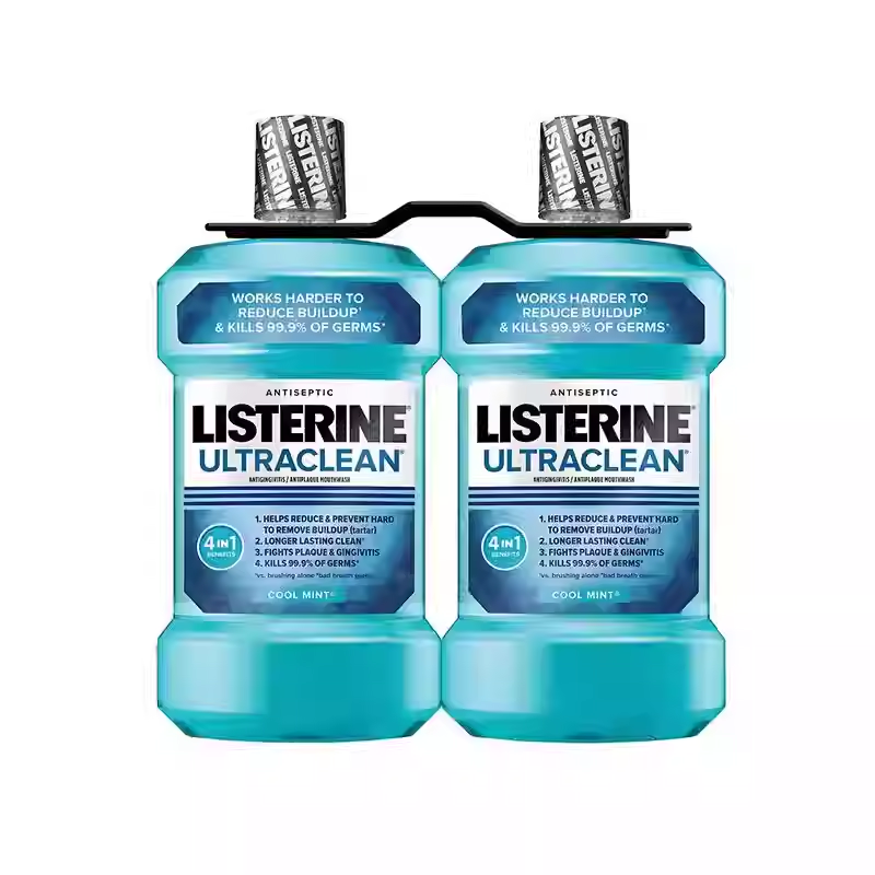 Listerine UltraClean Mouthwash for oral cleaning, killing bacteria and freshening breath 1.5L*2 bottles