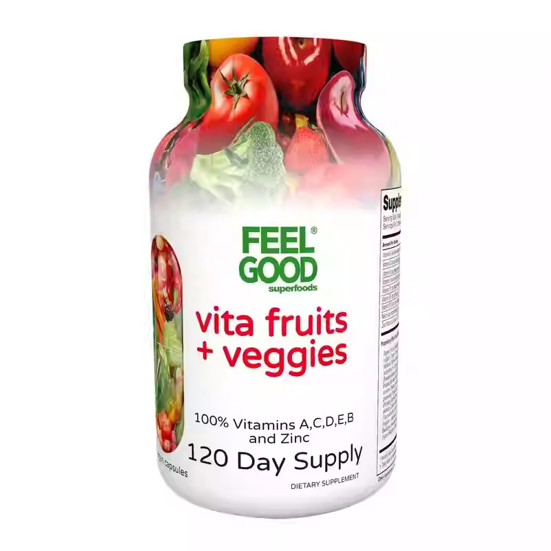 Feel Good Vita Fruits Veggies 25 Fruit and Vegetable Vitamin Capsules 120 Pills
