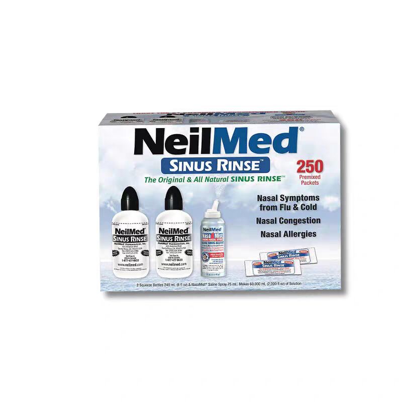 NEILMED Neti Pot Nasal Wash Kit with 250 Saline Packets   2 Wash Bottles   1 Nasal Spray