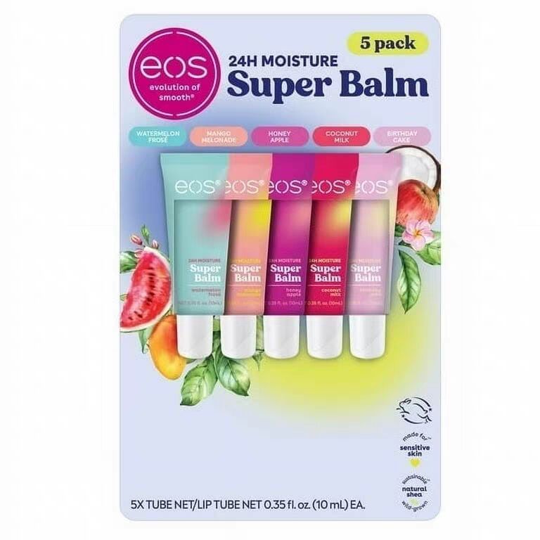 EOS Lip Balm, Multiflavored, Colorless, Moisturizing, 10ml*5 tubes