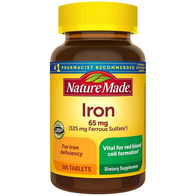 Nature Made Iron iron vitamin supplement to replenish iron and blood 65mg 365 tablets