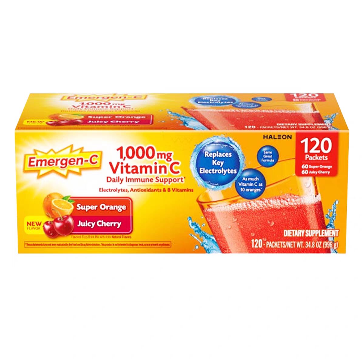 Emergen-C VC Vitamin C Effervescent Powder Drink Mix Variety Flavors 30 Pack 90 Pack 120