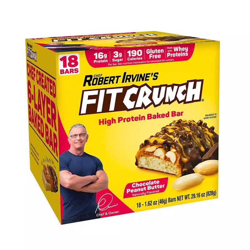 Fit Crunch Chocolate Peanut Butter Whey Protein Bar Energy Bar Meal Replacement 18 Count 828g