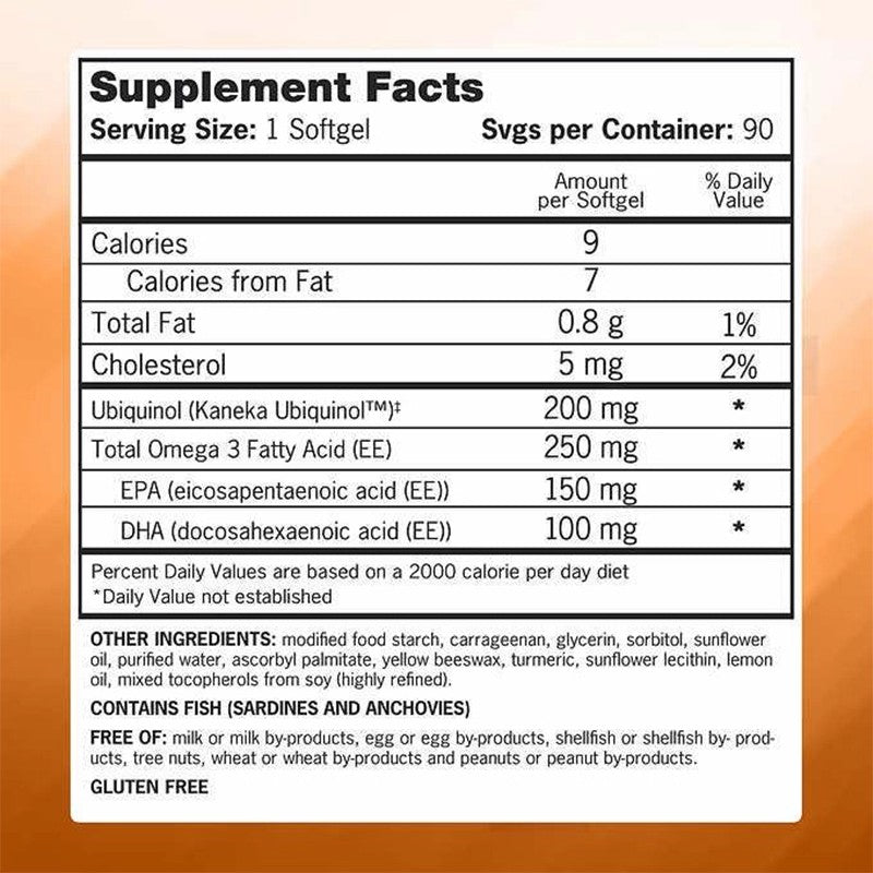 Qunol CoQ10 Heart Health 200mg and 250mg Omega 3 Fish Oil Capsules 90
