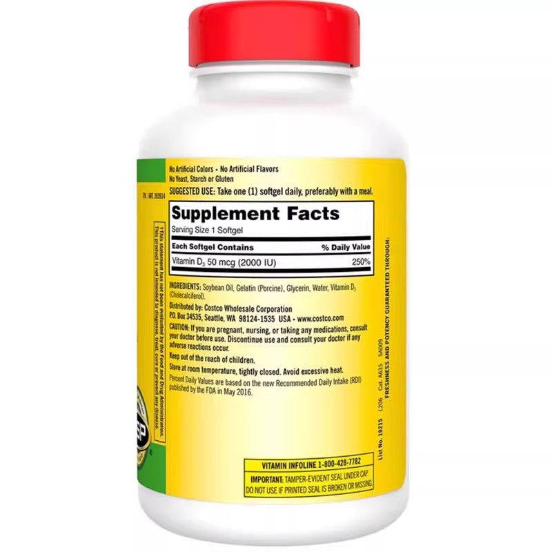 Kirkland  Vitamin D3 promotes calcium absorption 2000IU 600粒