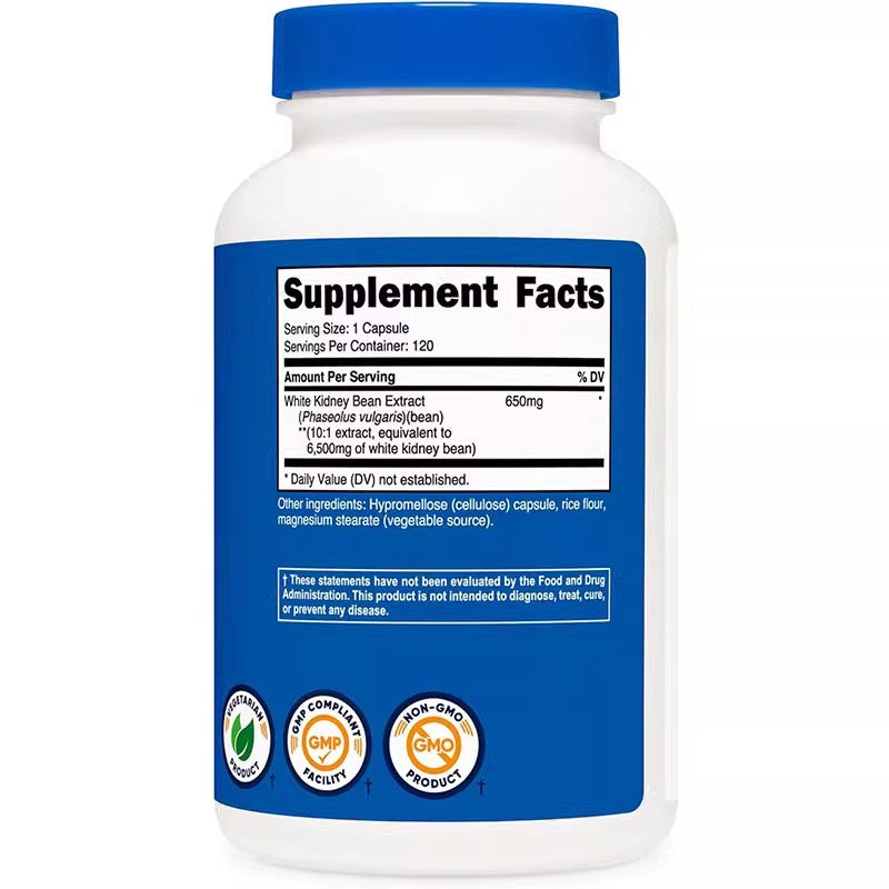 Nutricost White Kidney Bean Extract 650mg Capsules Carbohydrate Starch Blocker Supplement 120 P