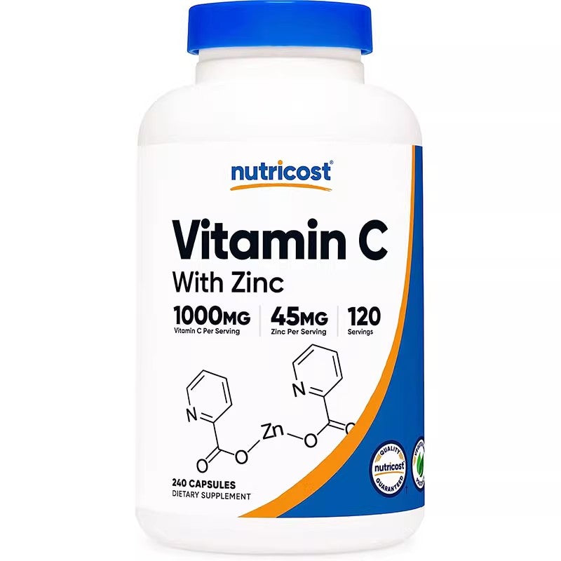 Nutricost Adult Vitamin C Zinc Supplement Capsules 240 Pills