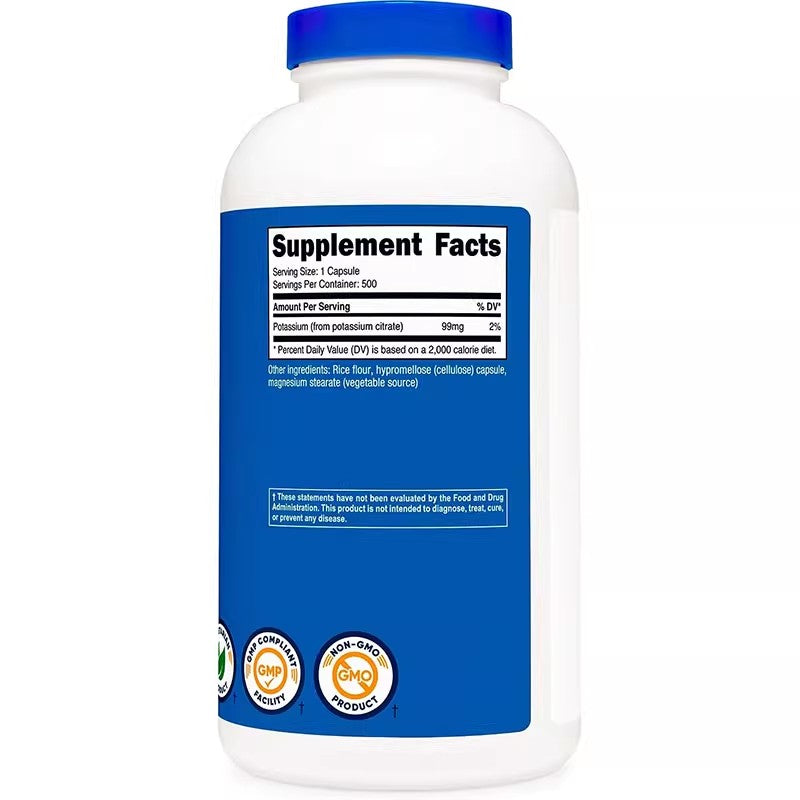 Nutricost Potassium Citrate Lemon Acid Potassium 99mg Potassium Element 500 Capsules