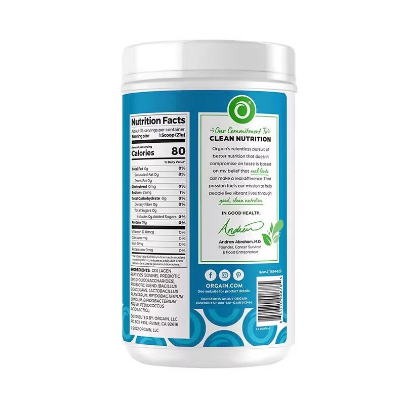 Orgain Probiotic Collagen Peptide Powder Comprehensive Nutrition Meal Replacement Vegan Fitness Sugar-Free 726