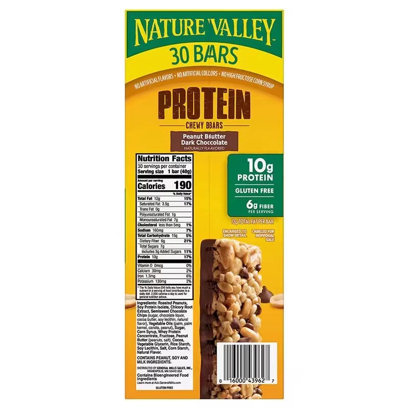 Nature Valley Peanut Butter Dark Chocolate Protein Bar Energy Bar 1.2kg 30 bars