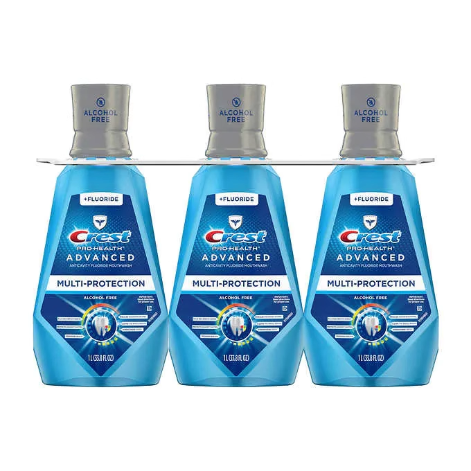 Crest Alcohol-Free Mouthwash for Germs and Bad Breath, Fresh Breath, 1L*3 bottles