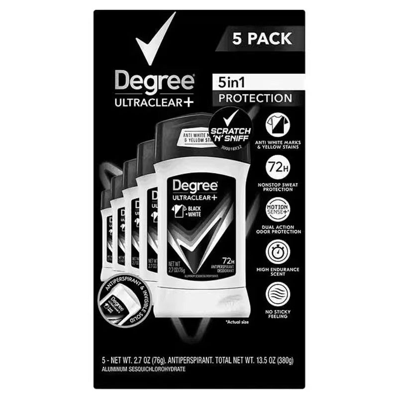 Degree Men's Outdoor Antiperspirant Deodorant Solid Stick Body Perfume 76g*5 bottles