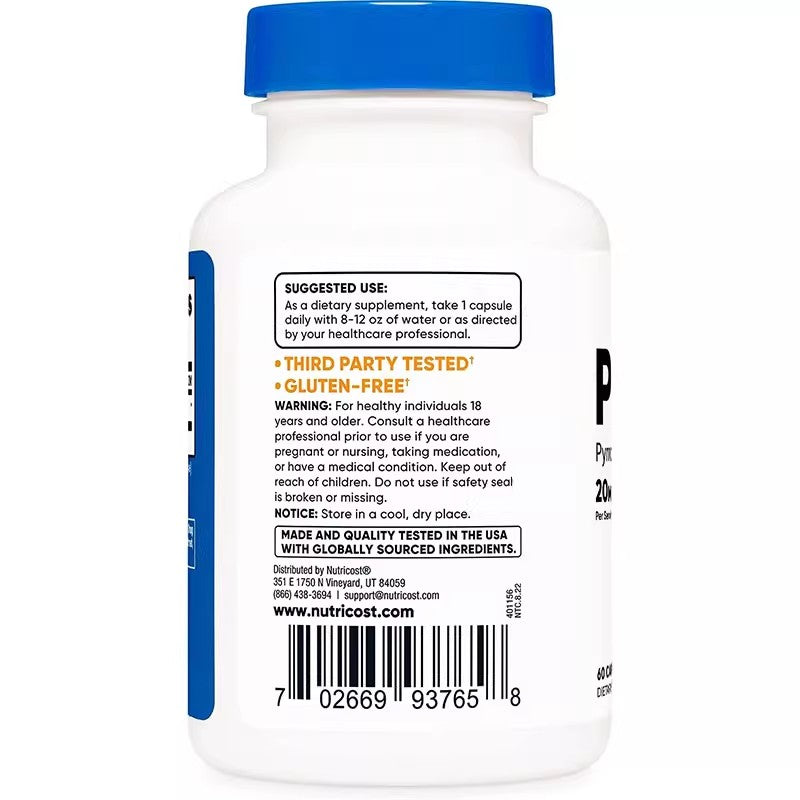 Nutricost PQQ Pyrroloquinoline Quinone 20mg Mitochondrial Function Health Capsules 60