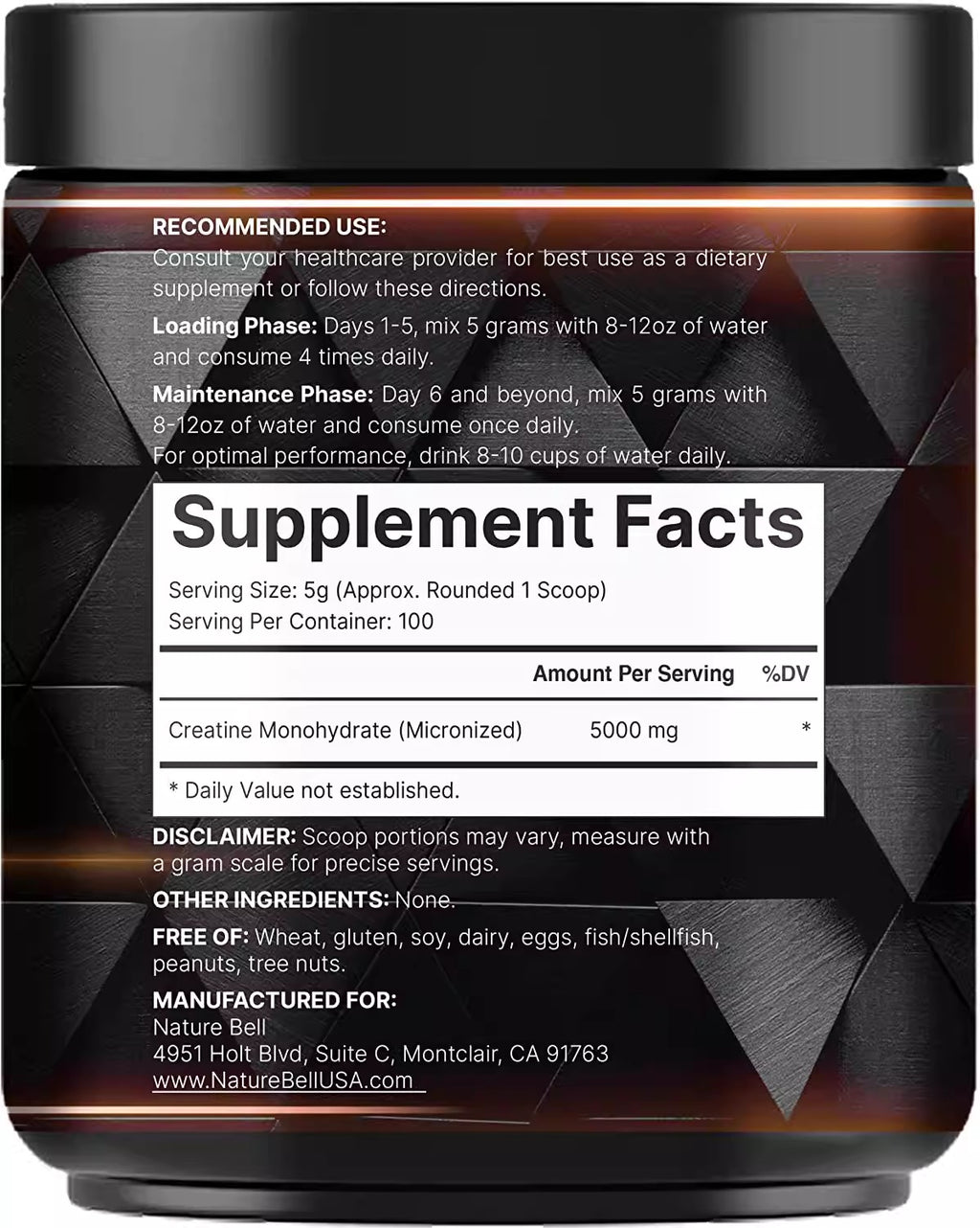 Naturebell Creatine Monohydrate powder for exercise and fitness 500g