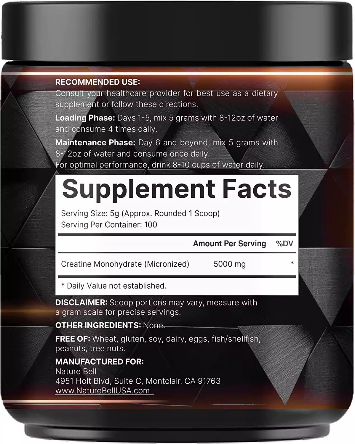 Naturebell Creatine Monohydrate powder for exercise and fitness 500g