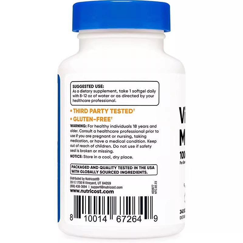 Nutricost Vitamin K2 MK-7 Softgels Joint Bone Health 100 mcg 240 Count