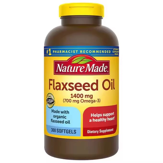 Nature Made Flaxseed Oil Omega-3 Cardio Support Capsules 1400mg 300 Count