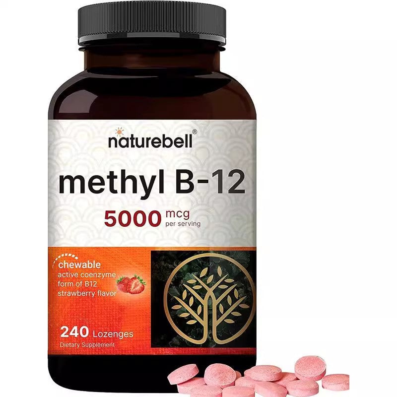 NatureBell Vitamin B12 Active Methylcobalamin 5000mcg 240 Strawberry Flavored Chewable Table